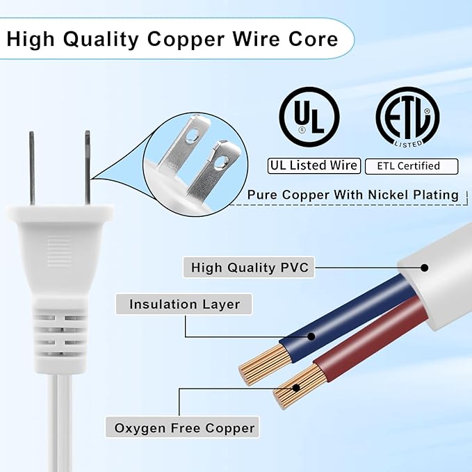 Short Extension Cord 3 Ft,2-Prong Extension Cord, NEMA 1-15P to 1-15R Thin Extension Power Cord - Compact Indoor/Outdoor Use for Home Office Small Appliances Camping