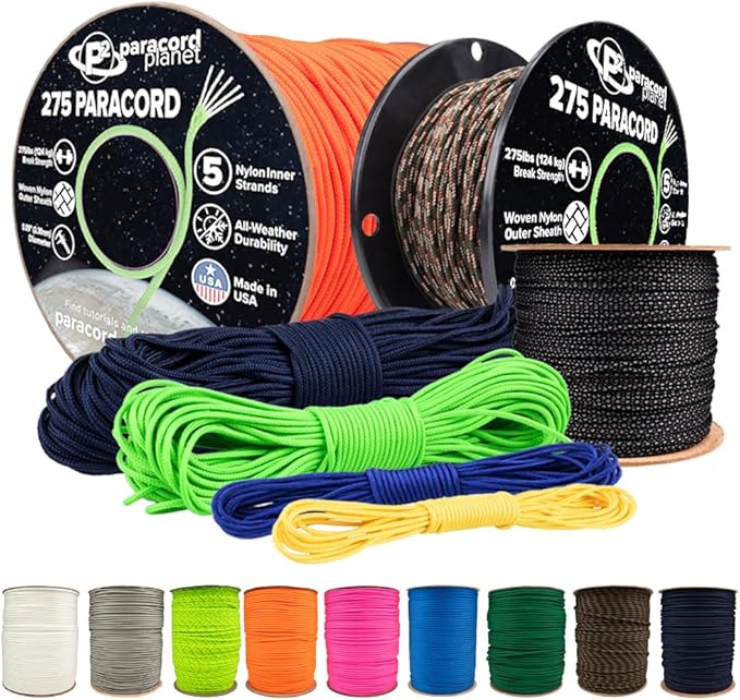 Paracord Planet 275lb Paracord – 3/32 Inch (2.38 mm) Nylon Crafting Cord with 5 Strand Inner Core – Fireball (1000 ft)