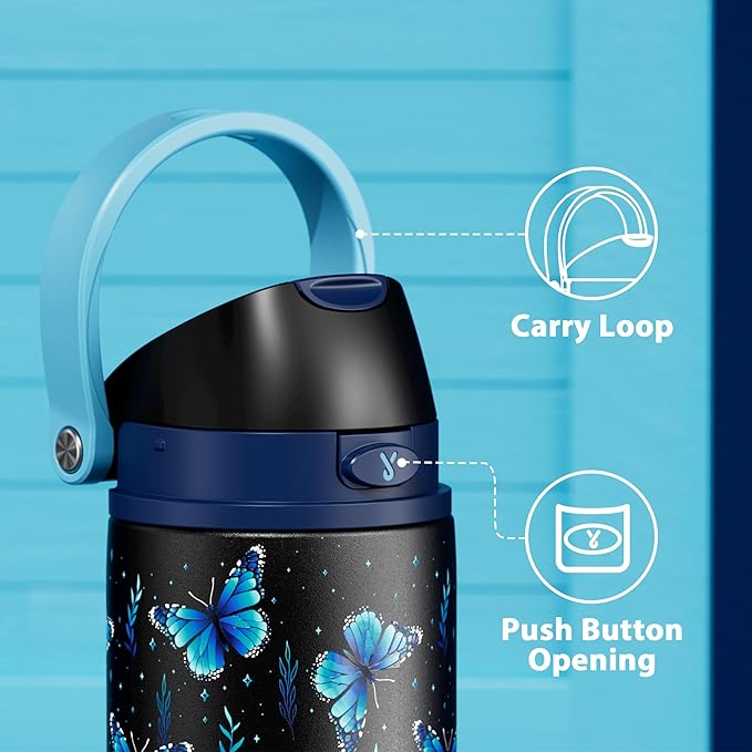 24 oz Insulated Water Bottle for Women: Meoky Glow in the Dark Water Bottle with 2-in-1 Straw and Spout Lid - Leak Proof, Cold for 24 Hours, Fits in Car Cup Holder, BPA-Free for Sports Travel, Moonlit