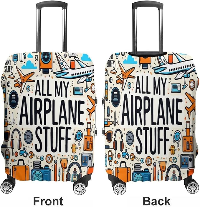 Airplane Travel Accessories Collection Stretch Luggage Cover, Washable Suitcase Protector Fits 30-32in Cases, Secure Fit for Carry On Checked Bags, Travel Essentials