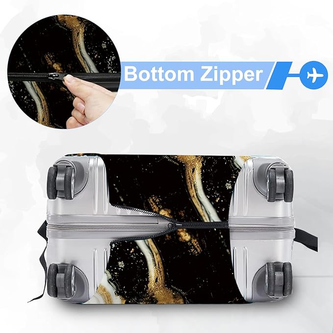 ANNA QUEEN Black White Gold Marble Luggage Cover- Stretchable, Water Resistant & Durable Suitcase Protector, Universal Washable Fit for 24-26 Inch Checked Baggage