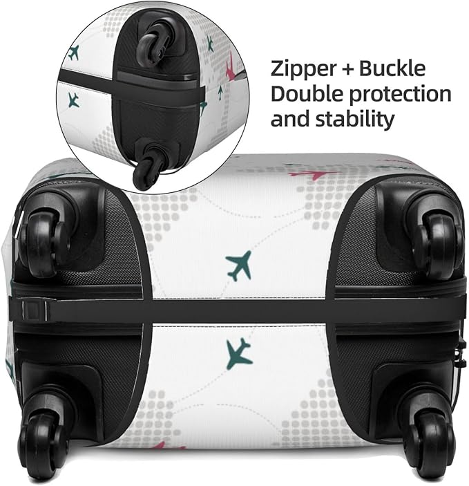Luggage Cover with World Map and Airplane Print, Elastic Travel Suitcase Protector for Suitcase (Fits 18-21 Inch Luggage)