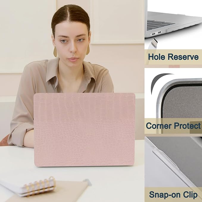 Laptop Case for New MacBook Pro 13 inch M1 M2 2016-2022 Release (Model A2338 A2289 A2251 A2159 A1989 A1708 A1706),Arts Crodidel Leather Skin Case Cover & Keyboard Cover,Pink
