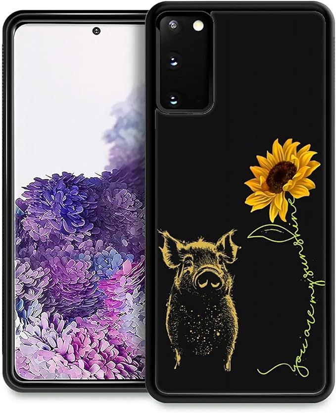 for Samsung Galaxy S20 Case, Pig Sunflower Yellow Sunshine Pattern Graphic Design Girl Boy Soft Silicone Hard Acrylic Shock Protection for Samsung Galaxy S20