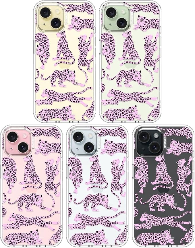 MOSNOVO Case for iPhone 15 Plus/iPhone 14 Plus, [Buffertech 6.6ft Military-Grade Drop Protection] [Anti Peel Off Tech] Clear TPU Bumper Phone Case Cover Design - Pink Leopard