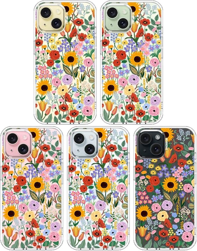 MOSNOVO Case for iPhone 15, [Buffertech 6.6ft Military-Grade Drop Protection] [Anti Peel Off Tech] Clear TPU Bumper Phone Case Cover Design - Blossom & Bloom