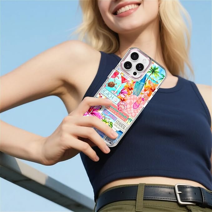 Case for iPhone 15 Pro,[Compatible with MagSafe],Coastal Beach Cover Coquette Collage Phone Case Design，for Women Girls Magnetic Clear Cover - Slim, Sleek, & Shockproof Protection