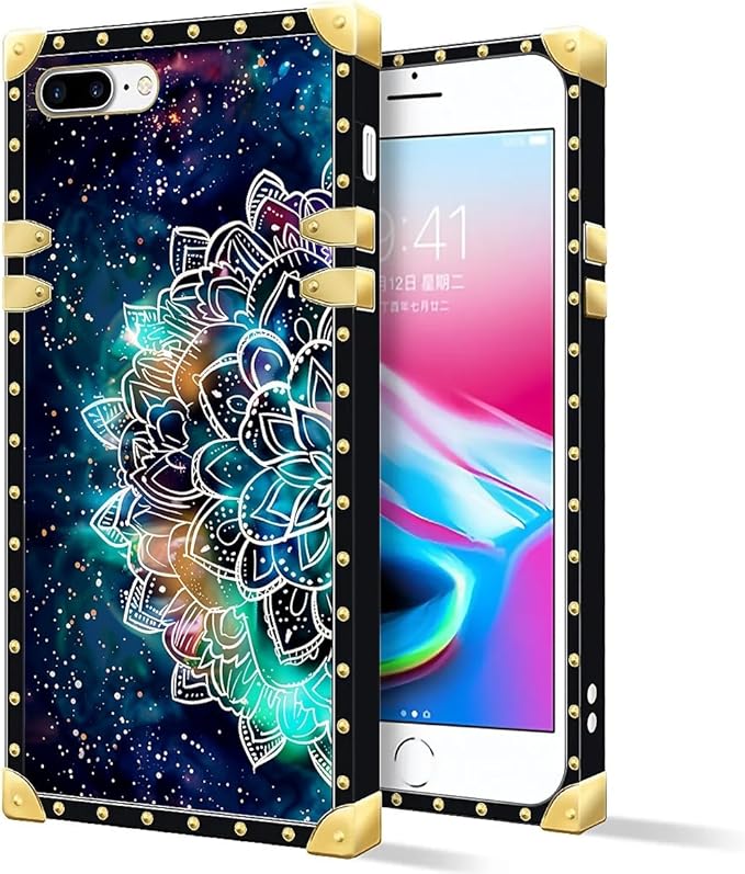Compatible with iPhone 8 7 SE Case, Starry Sky Colourful Mandala Luxury Golden Decoration for Girl Women Soft TPU Shockproof Protective Hard PC Back for iPhone 8 7 SE