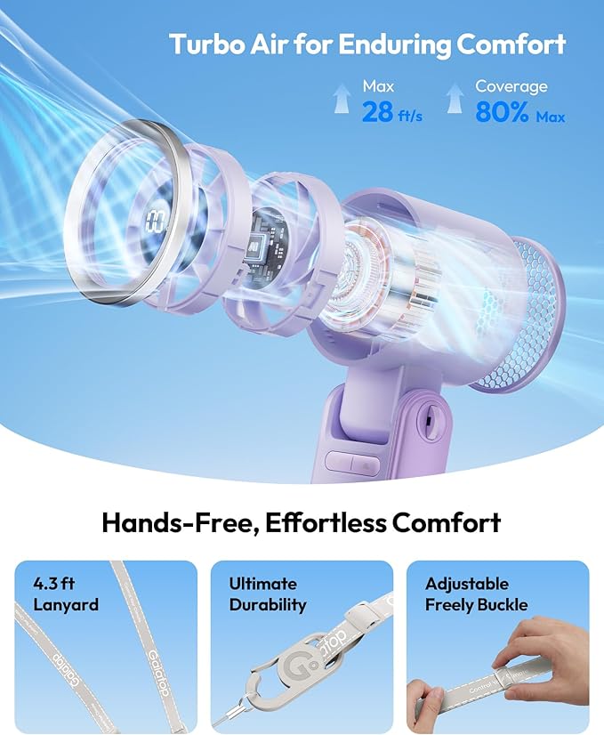 Gaiatop Portable Handheld Turbo Fan, 15 Hrs Cooling, 180° Foldable 4-in-1 Hand Held Fans, 6-Speed (1-100) Personal Mini Handheld Fans, Small Portable Fan for Travel Working Outdoor, Women Gifts Purple