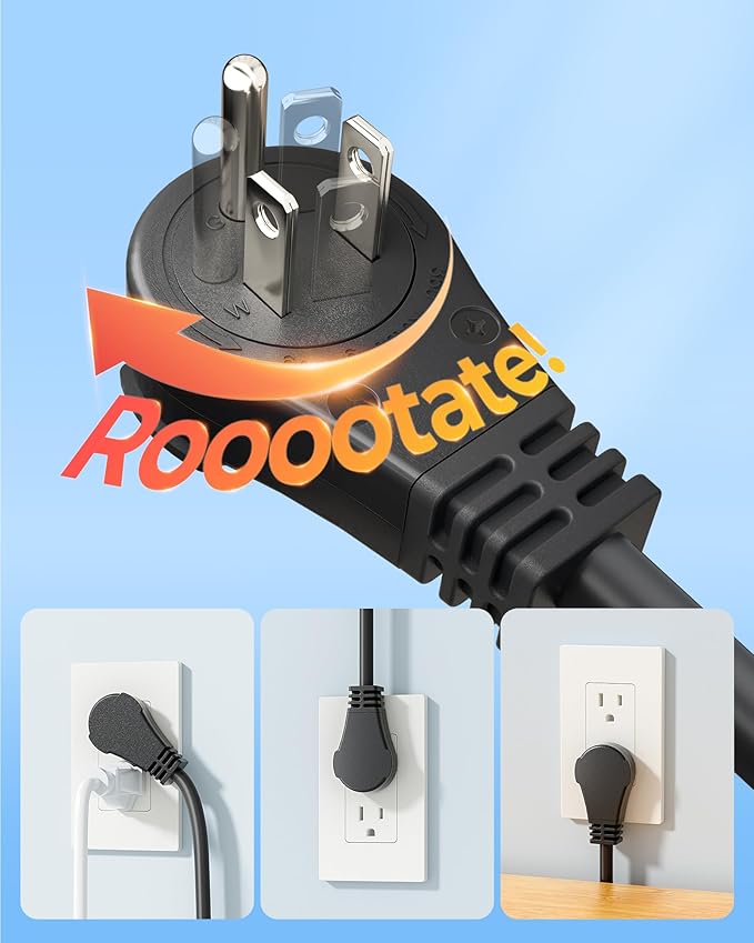 DEWENWILS 360° Rotating Flat Plug Extension Cord 15FT, 14/3 Gauge 3 Prong Grounded Power Cord, Lighted Triple Outlet Hook Design, 125V/15A/1875W, for Outdoor/Indoor, Black, ETL Listed