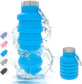 YCT Collapsible Water Bottle 17oz（500ml），Travel Portable Sport Water Bottle，Reusable Silicone Foldable Water Bottles for Gym Camping Hiking (Blue)