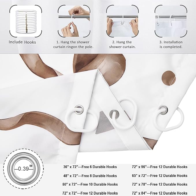 Brown Bow Shower Curtain, Brown and White Modern Aesthetic Bowknot with Polka Dot Cute Girly Bathroom Curtain Waterproof Fabric Machine Washable with Hooks, 72" Wx84 L