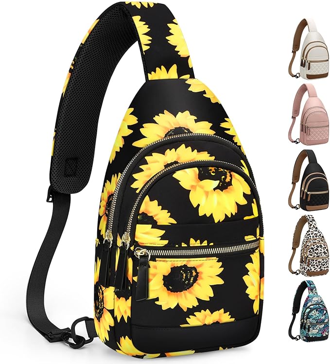 Capolo Sling Bag for Women Men Waterproof Crossbody Bags for Women Trendy Casual Fanny Pack with Convertible Shoulder Strap Chest Bag for Travel Hiking(Sunflower, Medium)