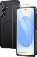 Lanhiem Magnetic for Samsung Galaxy S25 S24 Phone Case with Tempered Glass Screen Protector, Shock Absorption, Anti-Scratch Shockproof Case Cover for Samsung S25 S24, Black