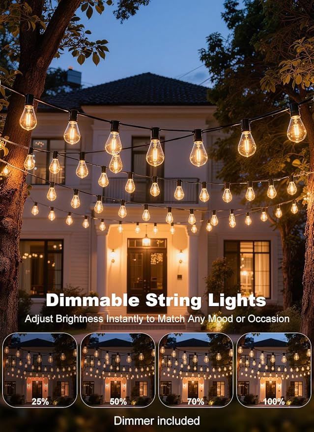 150FT Outdoor String Lights Waterproof, 50+2 Shatterproof S11 LED Bulbs, Extra Long Patio Lights for Outside, Bistro Cafe Decor, Backyard Garden Hanging Lights, Outside Fence Light String