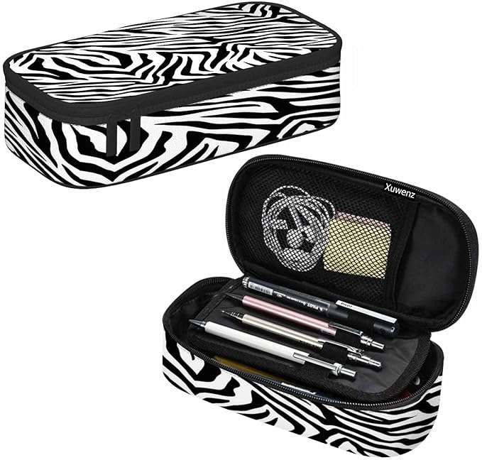 Black White Stripes Pencil Case Organizer Zebra Animal Skin Artwork Texture Stationery Box Makeup Box School Supply for Boy Girl Men Women