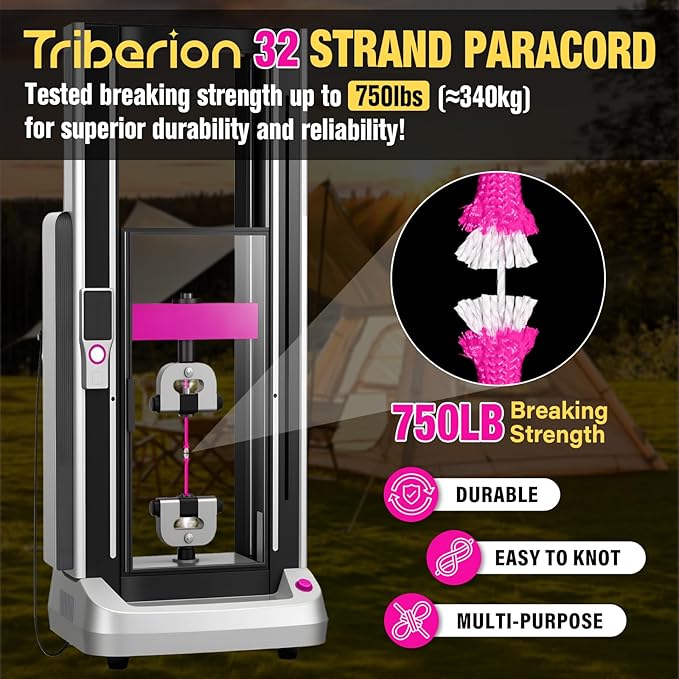 Paracord Rope 750 lb - 500ft 5/32" Parachute Cord 4MM 12-Strand para Cord - Heavy Duty Spool String for Survival,Camping Gear, Survival Bracelet, Clothesline - Rose Pink