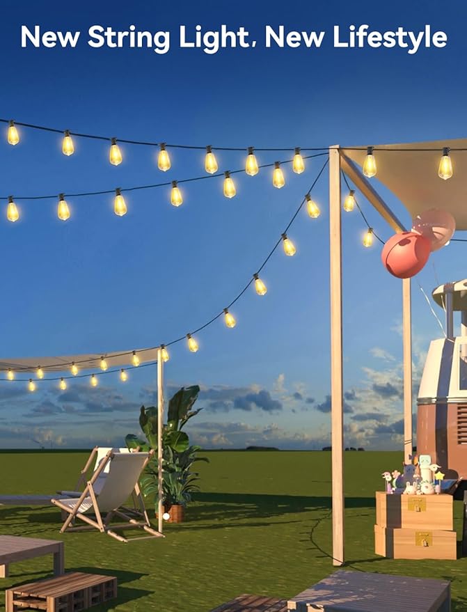Brightever 100FT Solar String Lights Outdoor Waterproof with Remote, 36+2 Shatterproof ST38 LED Bulbs, Dimmable Patio Lights Solar Powered, 3 Lighting Modes Solar Lights for Backyard, Garden, Deck