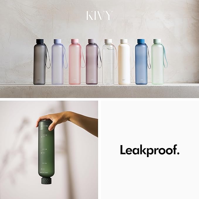 KIVY Large Water Bottle 50oz [Lightweight & Shatterproof] Fits Backpack & Cupholder for Travel, Sports, School - Black water bottle no straw - 1.5 Liter water bottles - 50oz Water bottle