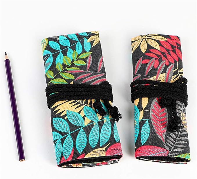 Funny live 24/36/48/72 Slots Colored Pencil Wrap Roll up Pen Holder Case Drawing Coloring Pencil Roll Organizer Stationery Case for Student Artist Traveler (Fallen leaves, 36 Slots)