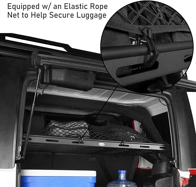 Hooke Road Rear Trunk Cargo Rack Basket Tray for 2007-2026 Jeep Wrangler JK JL 4-Door Hardtops, Sturdy Steel Shelf for Camping Trip Gear