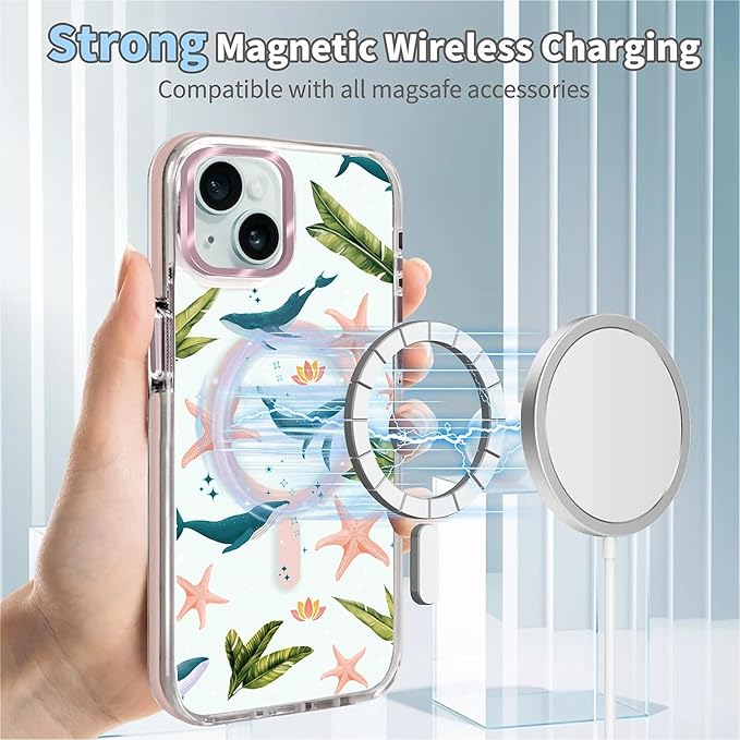 Case for iPhone 13/14,[Compatible with MagSafe],Sealife Whale Ocean Wildlife Clear Phone Case Design，for Women Girls Magnetic Clear Cover - Slim, Sleek, & Shockproof Protection