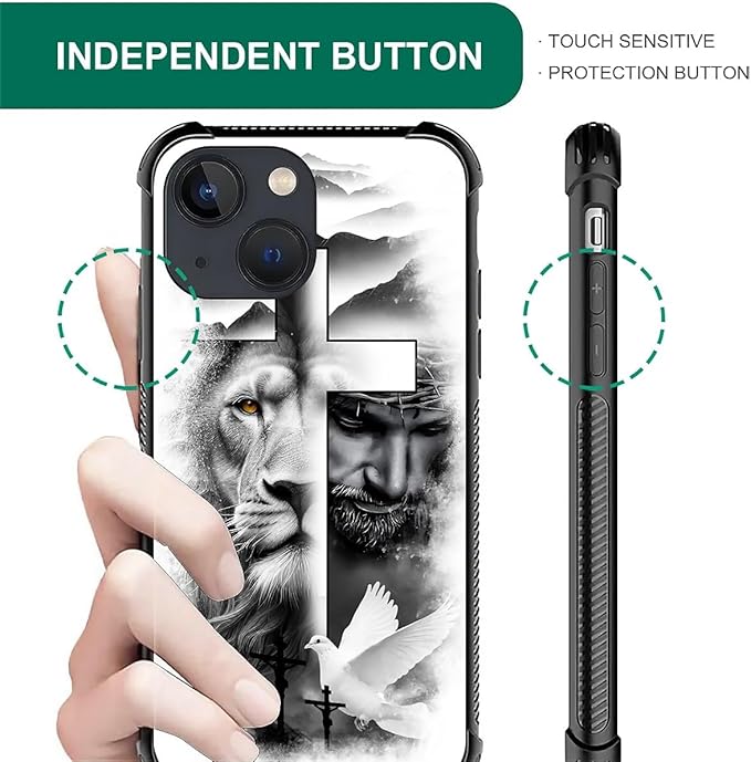 for iPhone 14 Plus Case, Lion Cross Jesus Christ Dove Pattern Made of Soft Silicone Hard Acrylic Shock Protection for iPhone 14 Plus