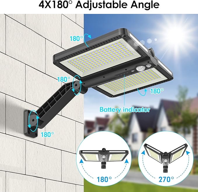ropelux Solar Flood Lights Outdoor, 6000LM High Brightness Motion Sensor Outdoor Lights,IP65 Waterproof and 5 Modes, Wider Illuminated Area LED Solar Lights for Garden Patio Street