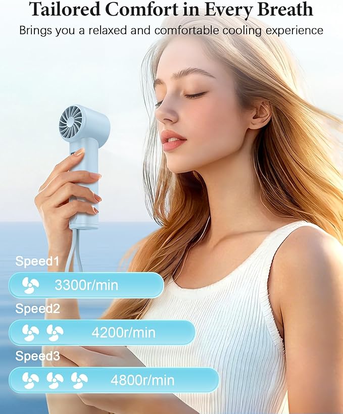 Portable Handheld Fan with Power Bank(High-Speed),3 IN 1 USB Rechargeable Mini Personal Fan with Flashlight,Small Size for Outdoor/Travel/Beach/Concerts/Summer.Gifts for Girl,Women.Blue
