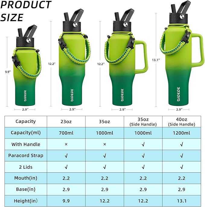 BJPKPK Insulated Water Bottles with Straw Lid, 35oz Metal Water Bottle with 2 lids & Paracord Strap, Double Wall Stainless Steel Tumbler with Handle, Reusable Cups, Mugs, Thermo, Bamboo Grove
