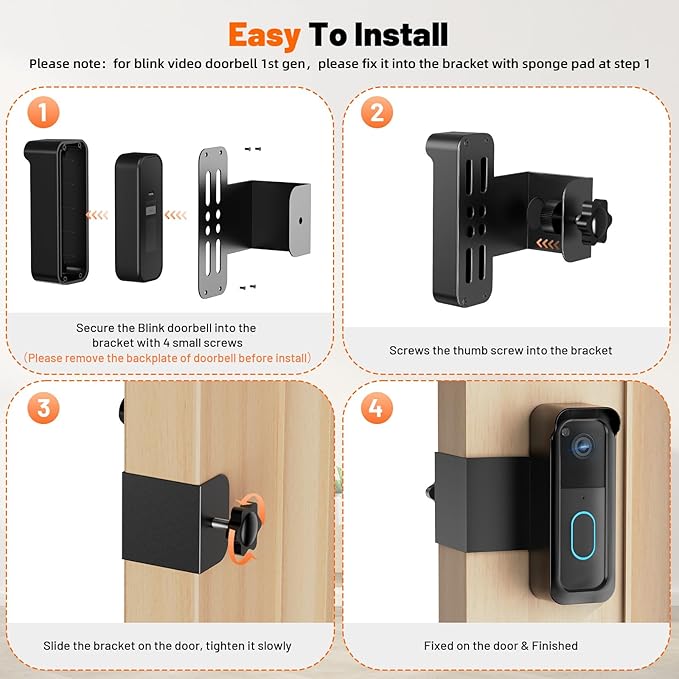 Blink Doorbell Mount, Anti-Theft Doorbell Mount for Blink Video Doorbell 1st Gen & 2nd Gen, No Block Sensor & Night Vision, Doorbell Camera Mount Bracket with Rain Cover