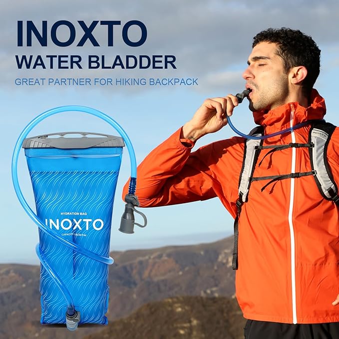 1.5L/2L/3L Hydration Bladder, INOXTO Water Bladder with Water Reservoir Hose Insulator & High Flow Bite Valve for Hiking Backpack, Leak Proof 1.5/2L/3L Water Reservoir for Camping Cycling Running