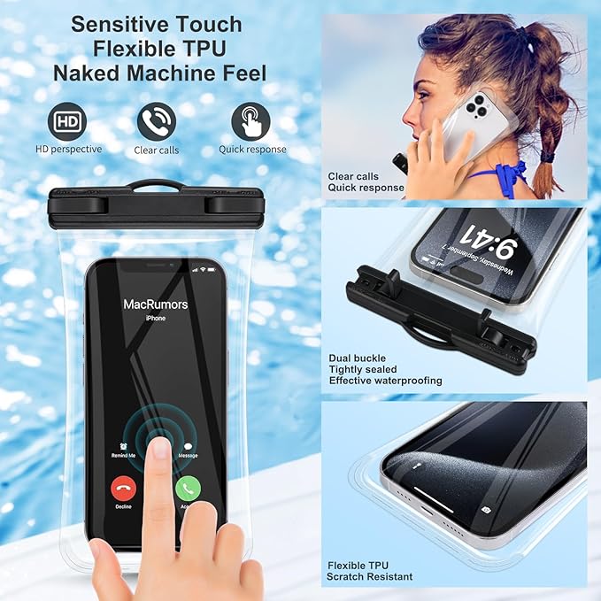 PEDVSTY Waterproof Phone Pouch 2 Pack, IPX8 Waterproof Phone Case for iPhone Galaxy Pixel Up to 7.2", Cell Phone Dry Bag Beach Vacation