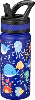 Fanhaw 18 Oz Kids Insulated Water Bottle with Straw - Stainless Steel Double Wall Vacuum Cup, Leakproof, BPA Free, Suitable for Boys and Girls(Blue - Ocean)