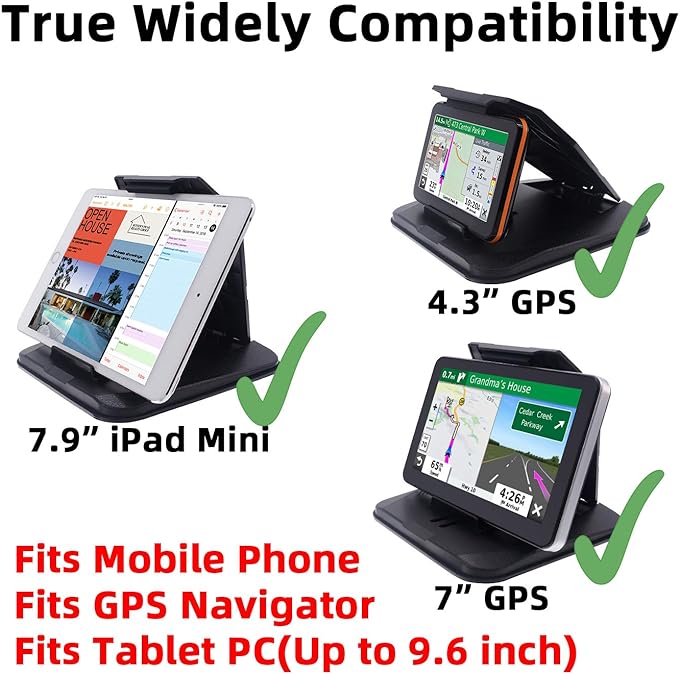 Dashboard GPS Mount Holder - Universal Dashbaord Phone Tablet PC Navigation Holder for Garmin Nuvi Tomtom iPhone iPad Galaxy Yoga Android Fits 4.3"-9.6" GPS & Smartphone Friction Mount