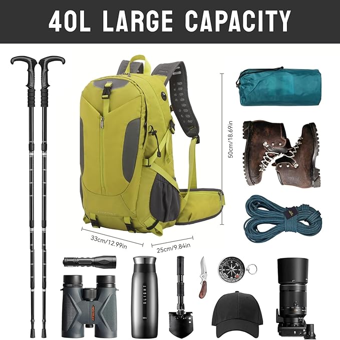 Hiking Backpack 40L, Waterproof Hiking Backpack with Rain Cover, Large Camping Bag Outdoor Sport Travel Daypack | Rain Cover, Camping Bag, Outdoor Sport, Travel Daypack