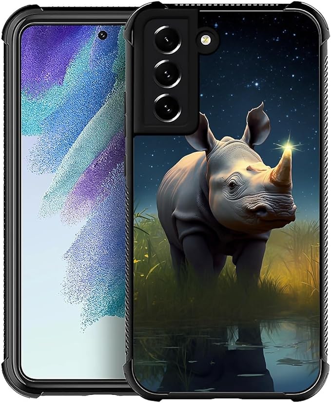 for Samsung Galaxy S21 FE Case, Rhino Water Marshes Pattern Graphic Design Girl Boy Soft Silicone Hard Acrylic Shock Protection for Samsung Galaxy S21 FE