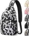 Pritent Crossbody Bags for Women Man Waterproof Sling Bag Backpack Trendy Casual Cross Body Bag with Convertible Shoulder Strap Chest Bag for Camping Hiking Travel Essentials (Cow print, Medium )