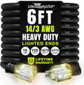 6ft Outdoor/Indoor Extension Cord 14/3 Gauge Heavy Duty 3 Prong SJTW, Waterproof, Flexible Cold-Resistant Long Power Cord,15A 125V 1875W, Black by LifeSupplyUSA