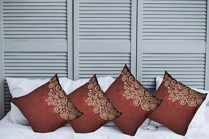 Ambesonne Burgundy Throw Pillow Cushion Case Pack of 4, Floral Swirls Ivy Image Ombre Details Grunge Backdrop Flower Artwork, Modern Accent Double-Sided Digital Printing, 20", Cream Ruby