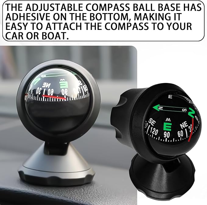 Compass for Car, Automotive Dashboard Accessories Car Compass Ball with Bottom Stick for Car Boat Jeep Off Road to Find Direction, Auto Compass Navigation Hiking Direction Pointing Guidance