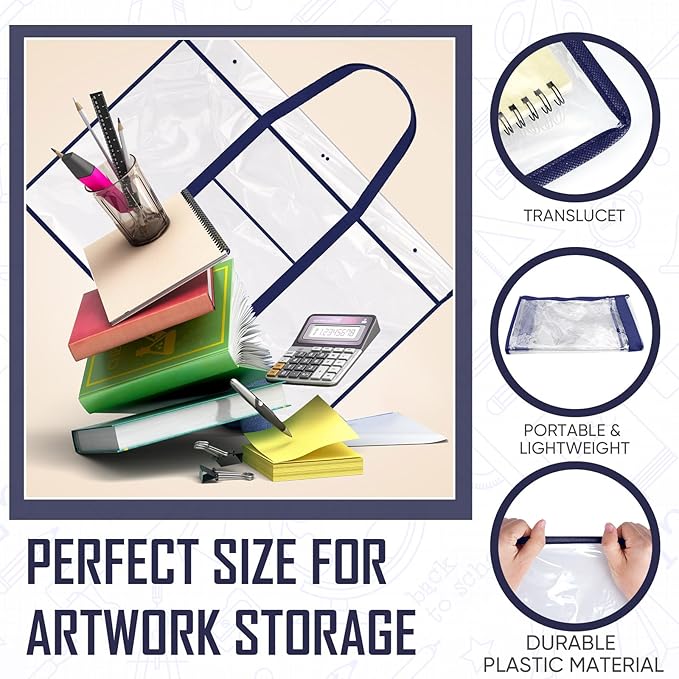 Windyun 1 Pack Large Poster Storage Bag 48" x 36" Bulletin Board Holder Art Portfolio Case PVC Art Portfolio Container Storage Box with Pocket for Classroom Teacher Organization (Blue)