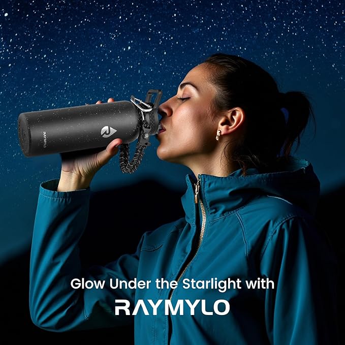 RAYMYLO Insulated Water Bottle 40 oz, Triple Wall Vacuum Stainless Steel (Cold for 36Hrs, Hot for 18Hrs), Leak Proof & Non-BPA, Modern Water Flask Jug with Paracord Handle & Straw Spout Lids