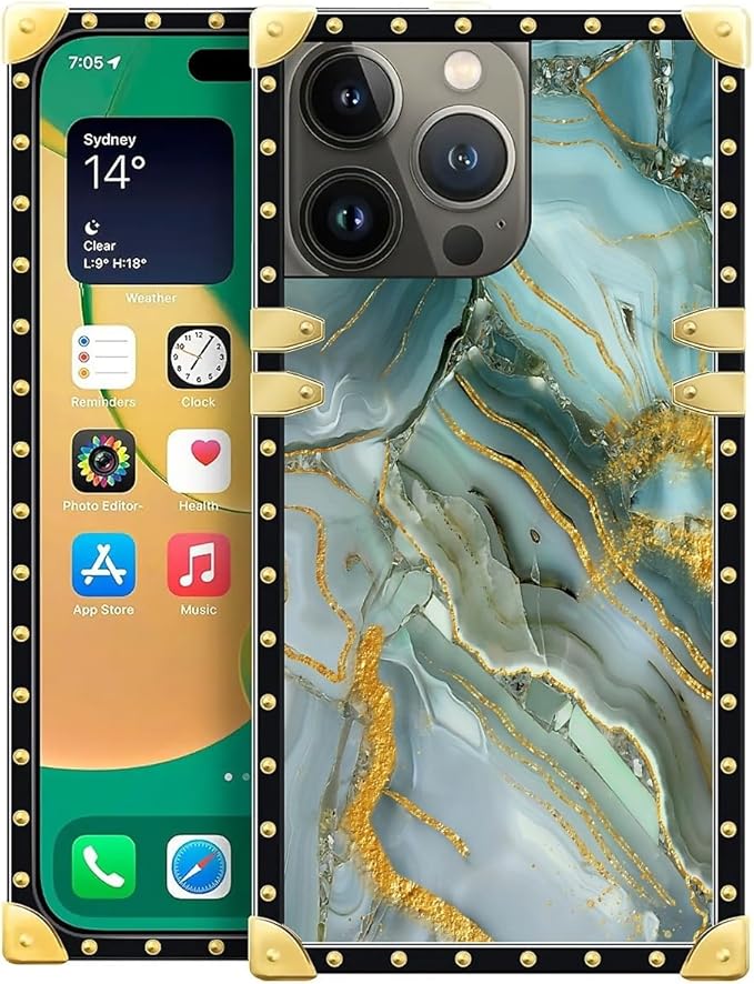Compatible with iPhone 14 Pro Case, Golden Texture Marble Veining Luxury Golden Decoration for Girl Women Soft TPU Shockproof Protective Hard PC Back for iPhone 14 Pro