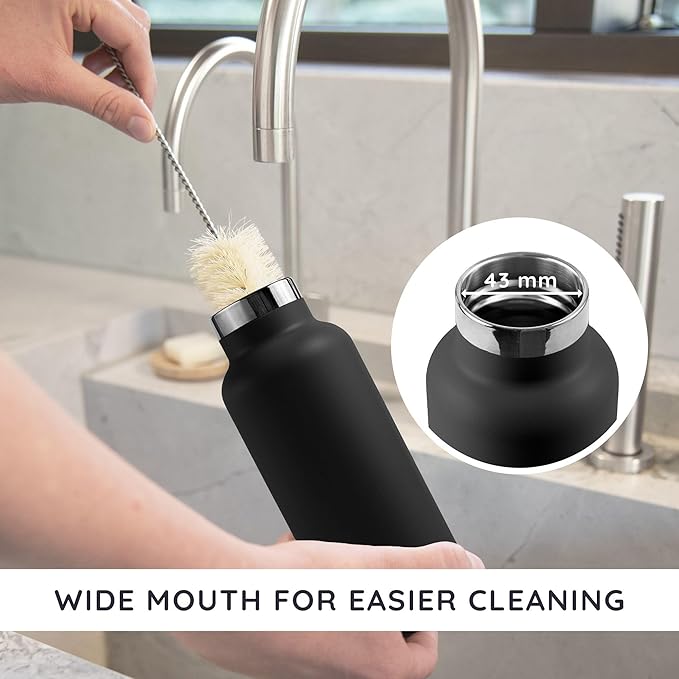 Bambaw 16 oz Stainless Steel Water Bottle, Metal Water Bottle Insulated, Easy to Clean & Carry, Great for Travel, School & Gym, Made of High-Grade Stainless Steel (Jet Black)