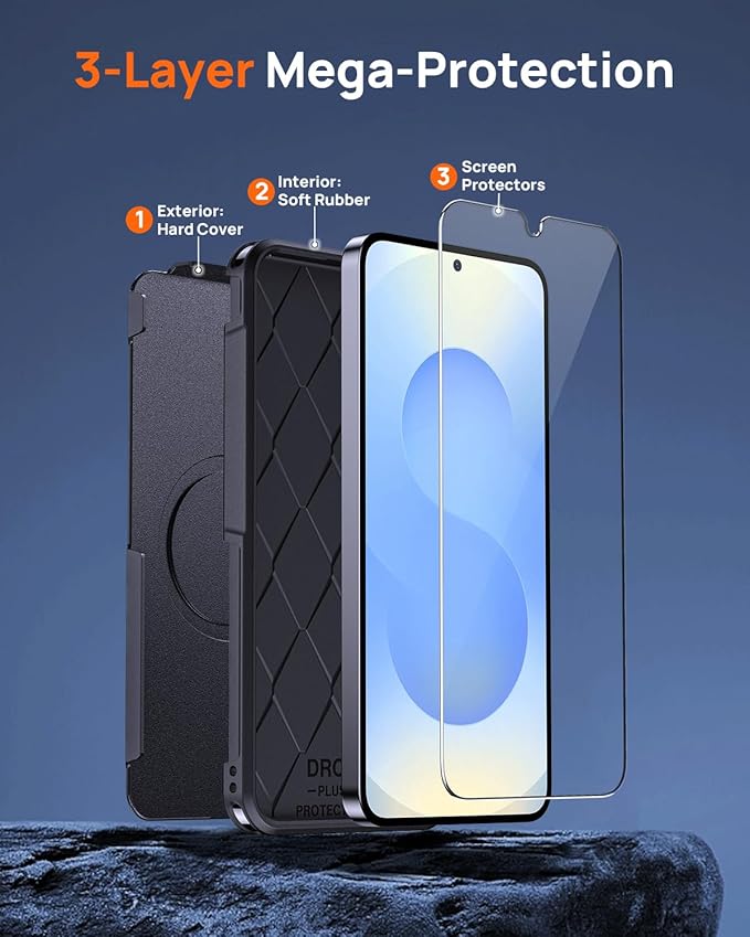 Lanhiem for Samsung Galaxy S25 S24 Phone Case with Tempered Glass Screen Protector, Shock Absorption, Anti-Scratch Shockproof Case Cover for Samsung S25 S24, Black