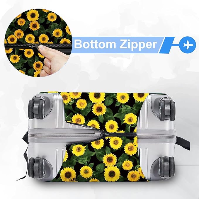 ANNA QUEEN Sunflowers Travel Luggage Cover -Stretchable Airplane Suitcase Protector Sleeve,Universal Washable Fit for 32-34 Inch Checked Baggage,Water Resistant Durable Luggage Protector