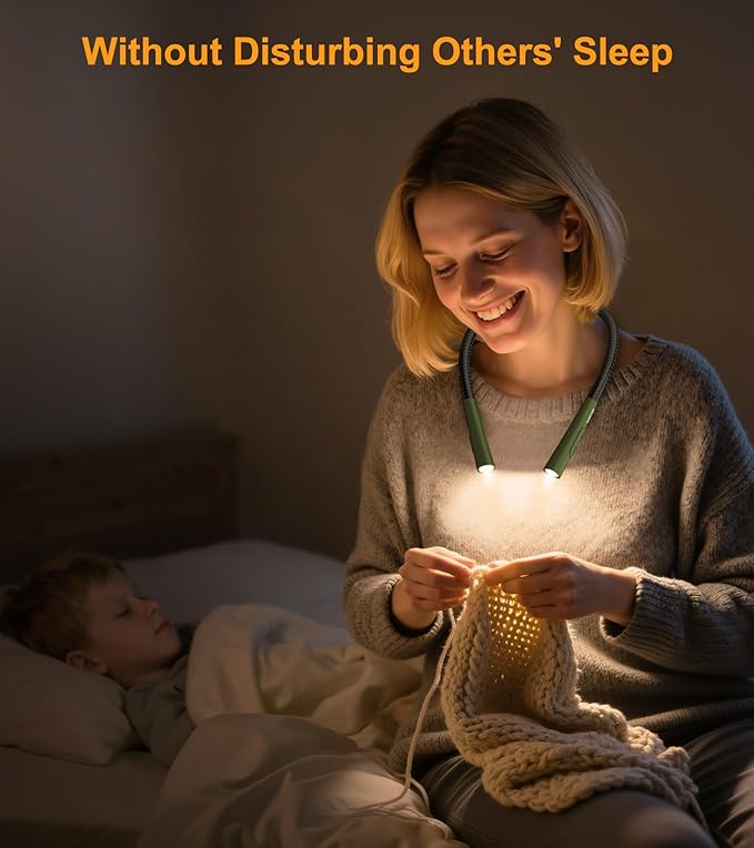 Gritin Book Light, Eye Caring 4-Color & 5-Brightness Neck Light Reading Light- Stepless Dimming,30-min Timer,80+ Hrs Runtime,Bendable Round Neck Design, Lightweight for Reading-Deep Green