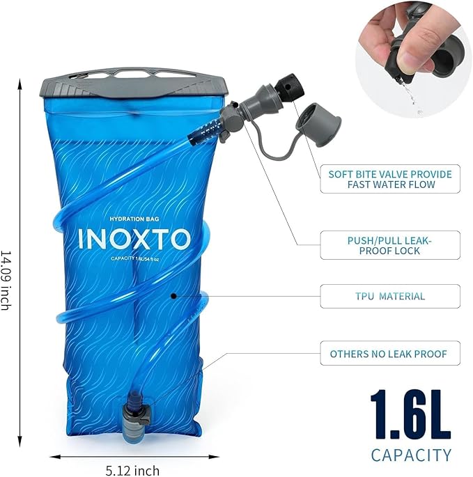 1.5L/2L/3L Hydration Bladder, INOXTO Water Bladder with Water Reservoir Hose Insulator & High Flow Bite Valve for Hiking Backpack, Leak Proof 1.5/2L/3L Water Reservoir for Camping Cycling Running