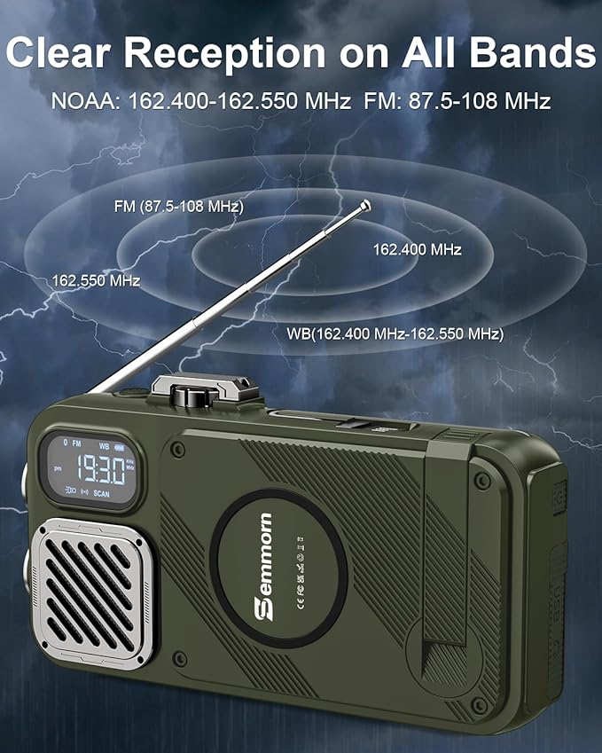 Emergency Radio&22000mAh Solar Power Bank, FM NOAA Weather Radio, Portable Hand Crank Bluetooth Radio, 20W Fast Charge Wireless Phone Charger, SOS Flashlight for Emergency/Home (Green)
